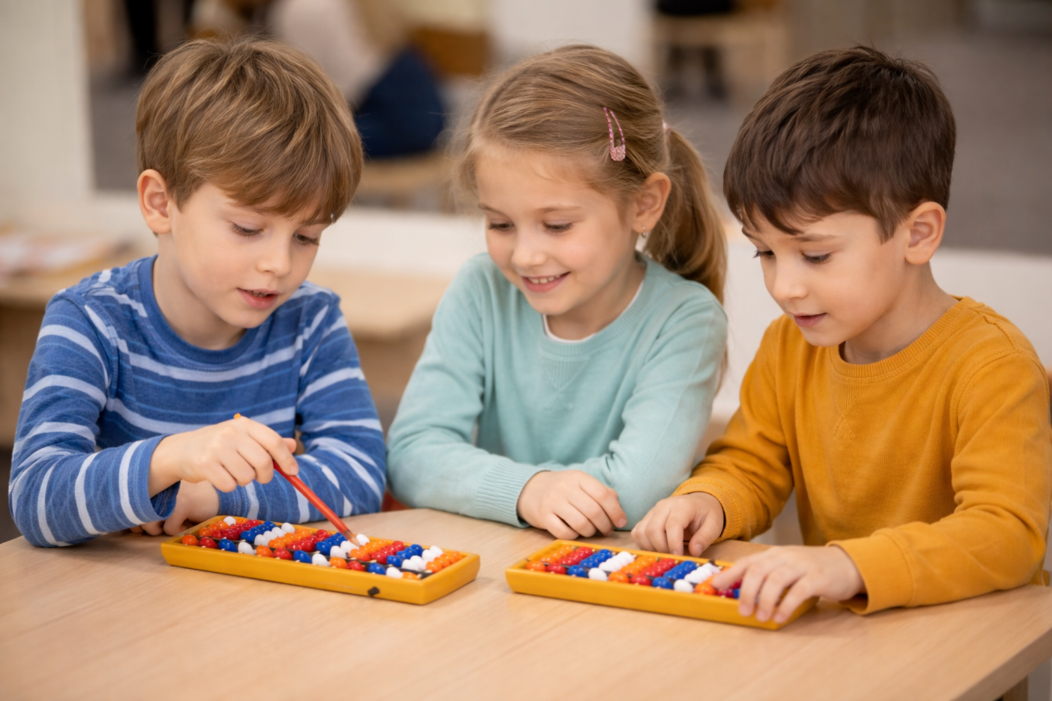 Children using abacuses in an INDIGO mental maths class